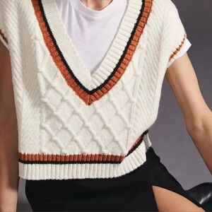 Anthtopologie Maeve V-Neck Sweater in Cream and Brown